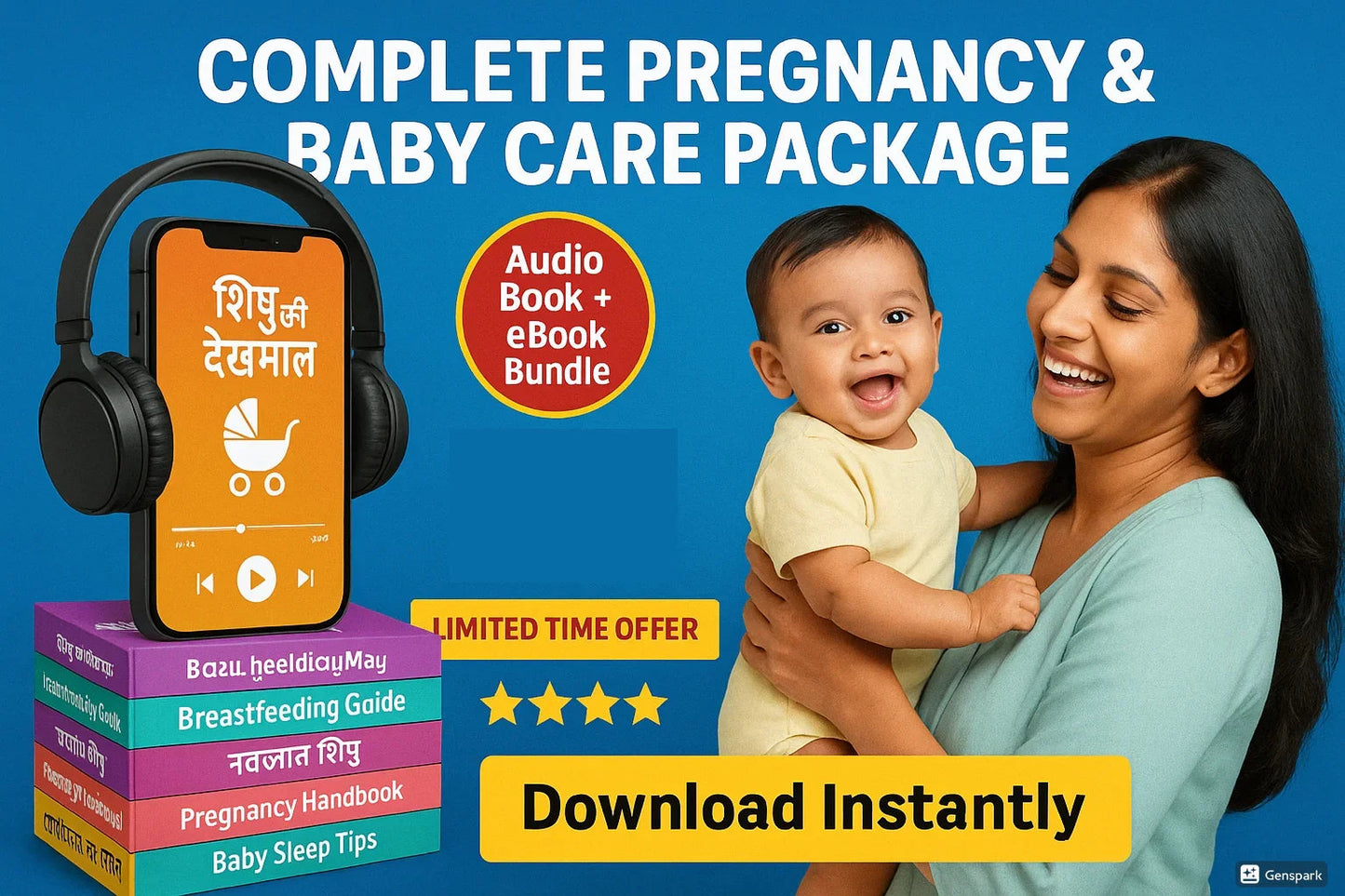 🌿 Natural Pregnancy & Babycare Bundle – From Conception to 1 Year (Hindi Audiobook + Hindi & English eBooks) Vegetarian, Holistic Guide for Indian Mothers SHAONK