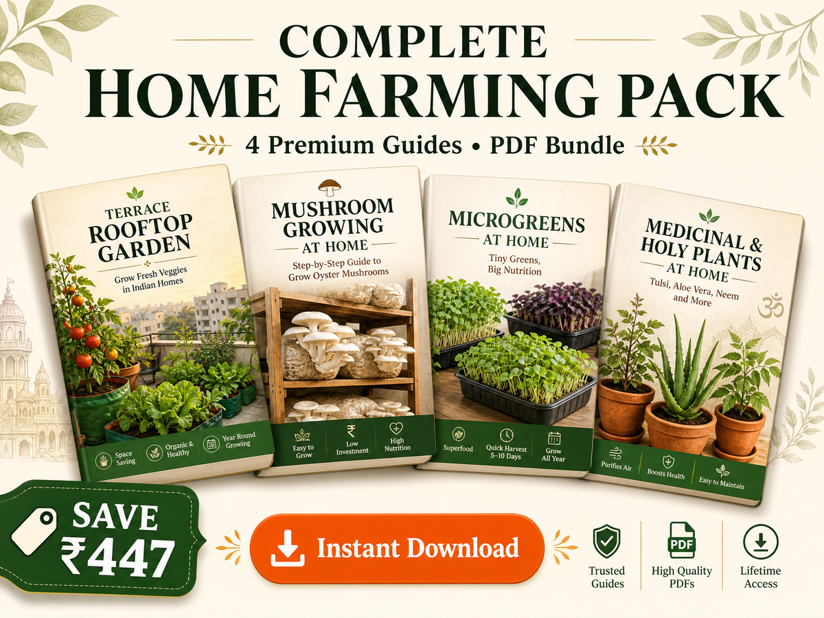 Complete Home Farming Pack India | 4-Guide PDF Bundle (Terrace, Mushroom, Microgreens, Medicinal Plants)