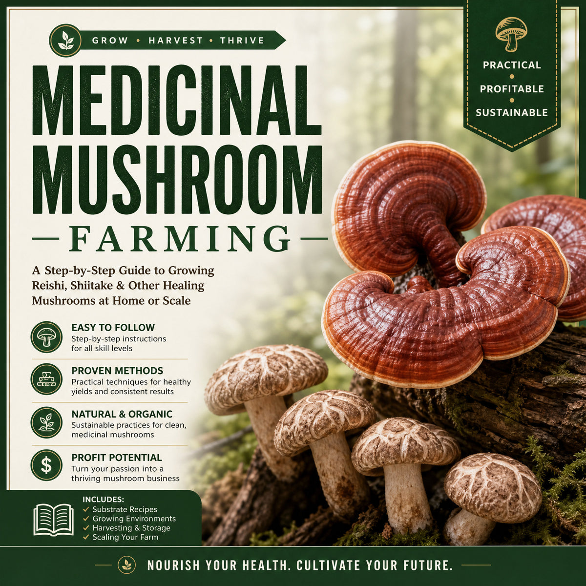Medicinal mushroom farming guide eBook cover