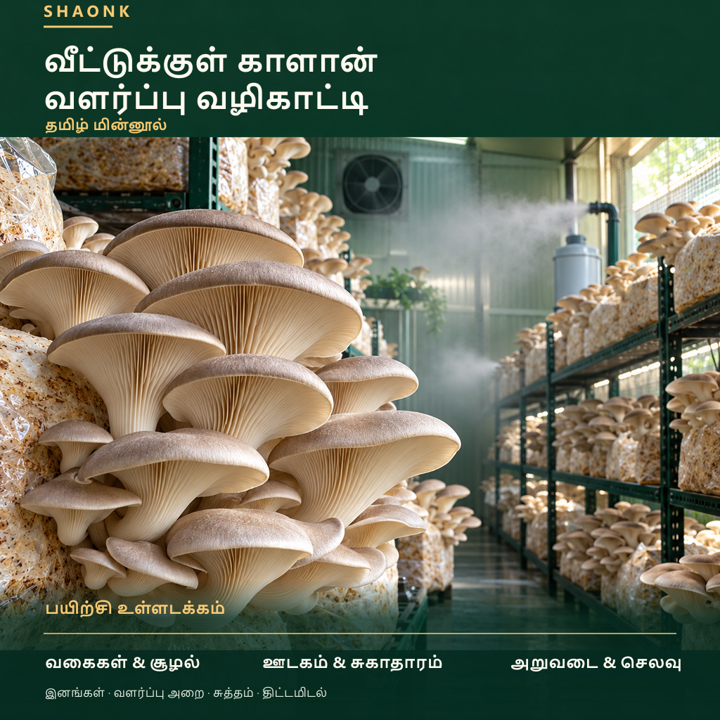 வீட்டுக்குள் காளான் வளர்ப்பு வழிகாட்டி — தமிழ் மின்னூல் அட்டை