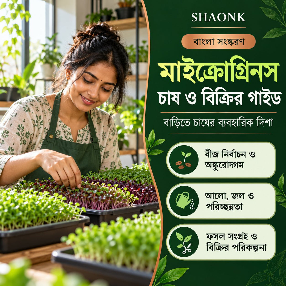 Bengali ebook: Microgreens growing and selling — seed selection, growing care, harvest and sales planning.