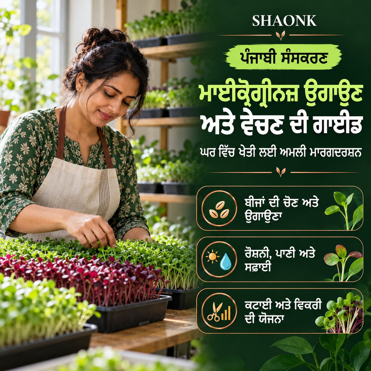 Punjabi ebook: Microgreens growing and selling — seed selection, growing care, harvest and sales planning.