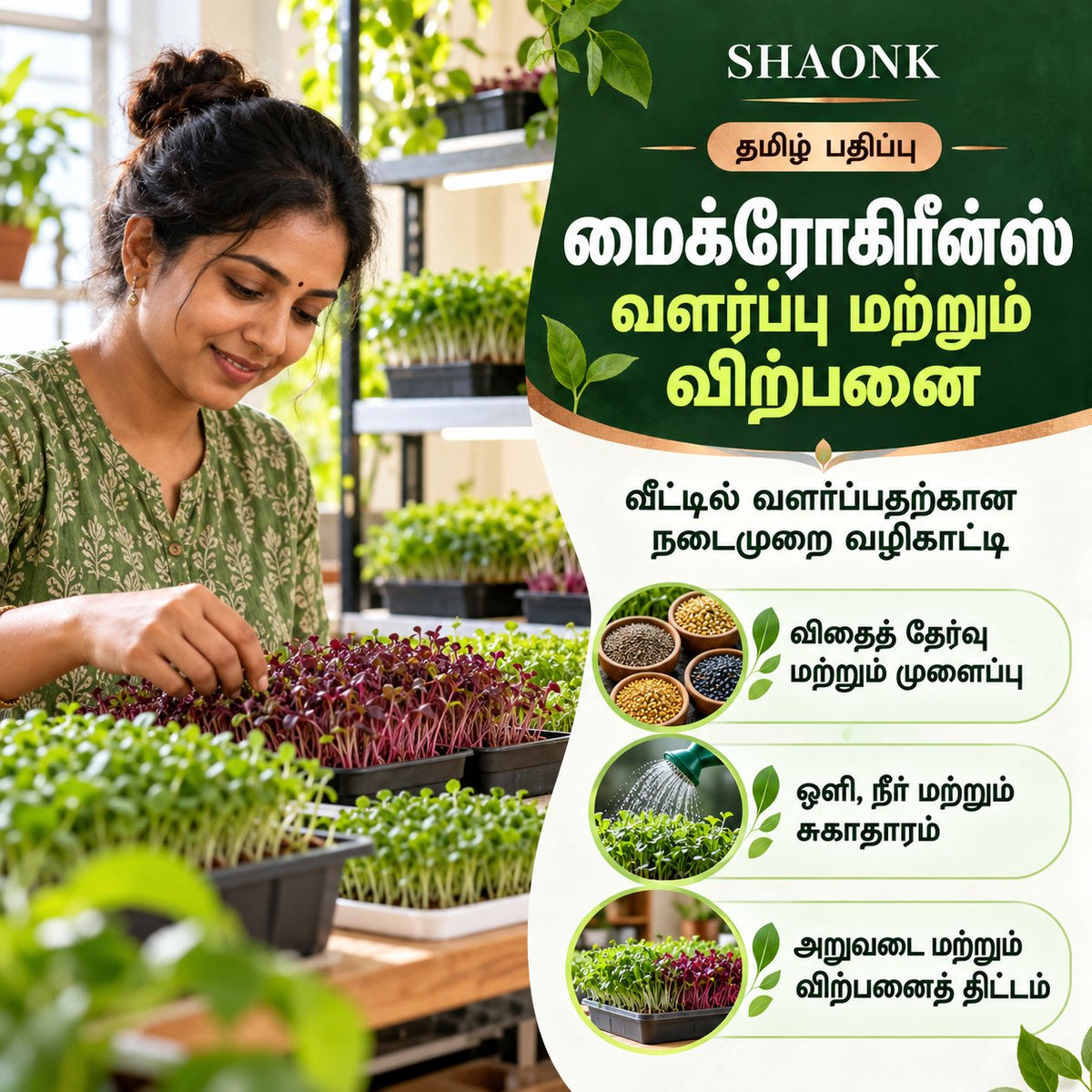 Tamil ebook — Microgreens growing and selling: seed selection, growing care, harvest and sales planning.