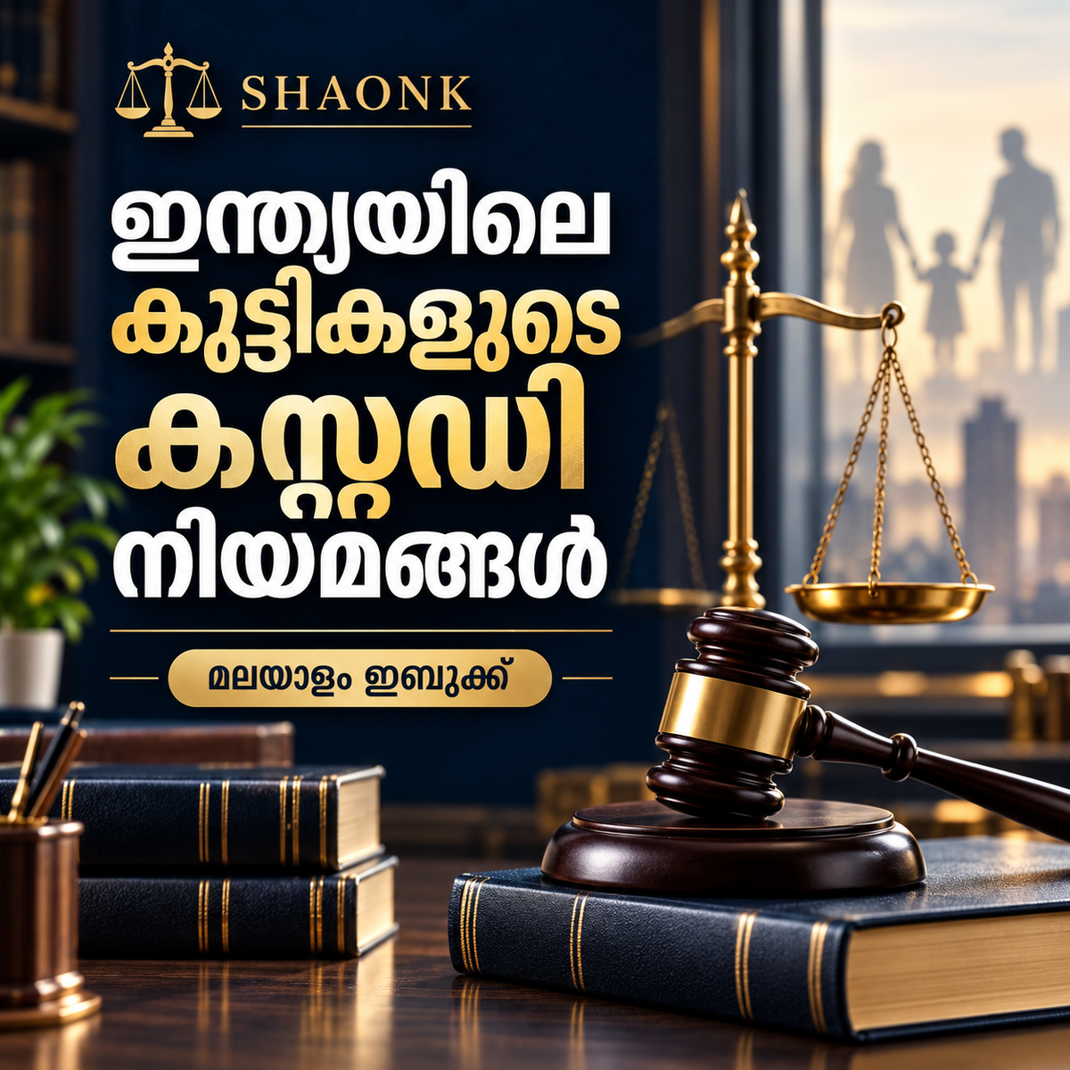 Malayalam ebook cover for Child Custody Laws in India: Guardianship, Visitation Rights & Shared Parenting Handbook. Educational legal information.