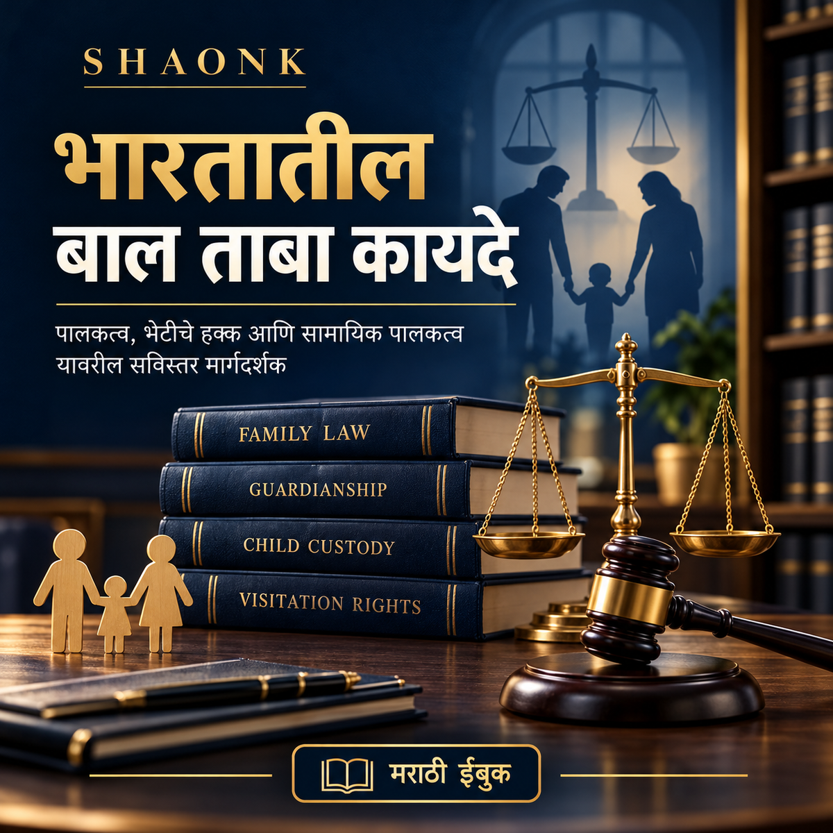 Marathi ebook cover for Child Custody Laws in India: Guardianship, Visitation Rights & Shared Parenting Handbook. Educational legal information.
