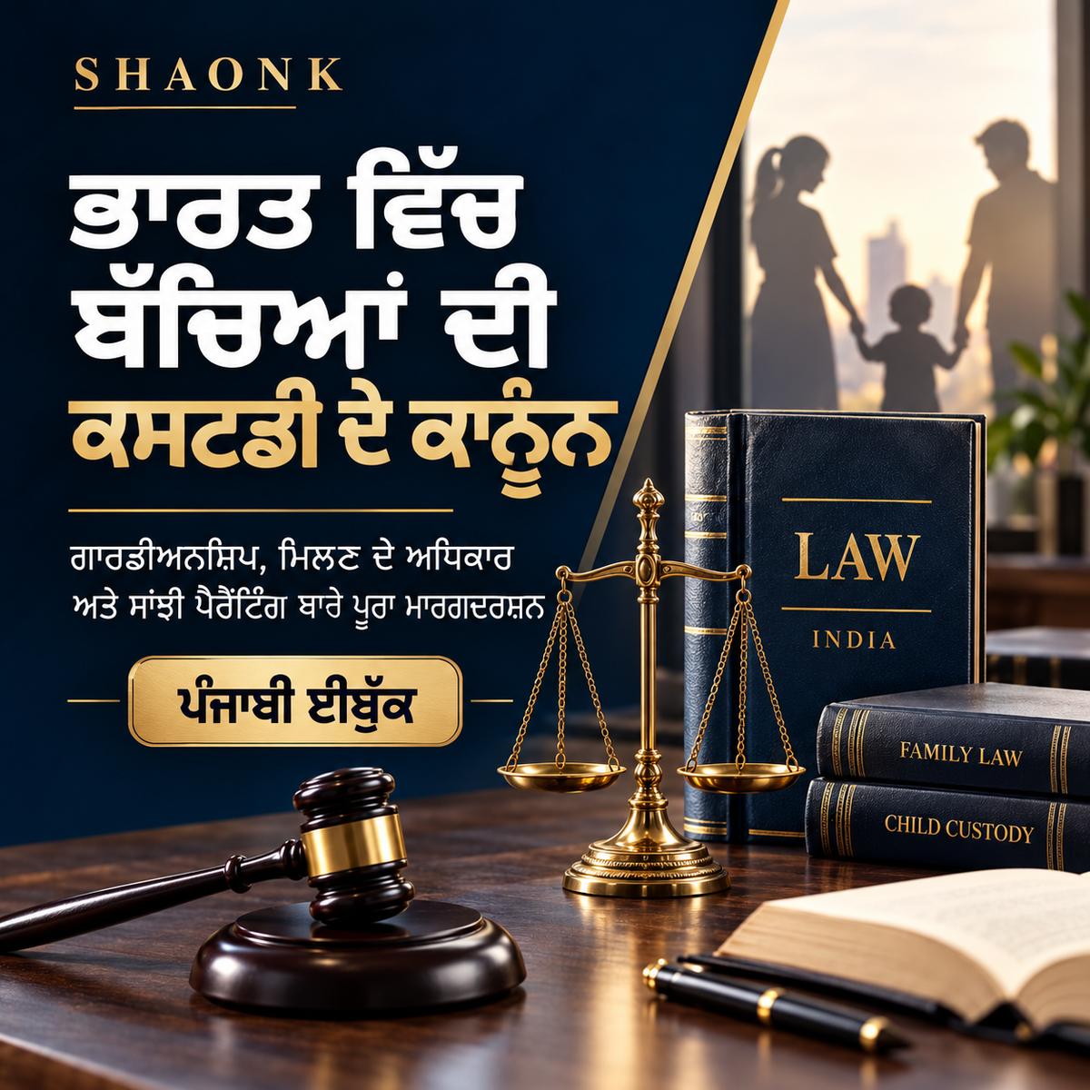 Punjabi ebook cover for Child Custody Laws in India: Guardianship, Visitation Rights & Shared Parenting Handbook. Educational legal information.