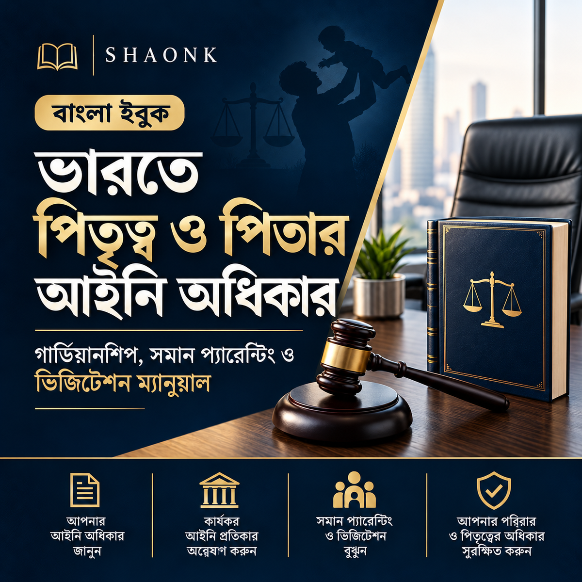 Bengali ebook cover for Fatherhood & Parental Rights in India: Guardianship, Equal Parenting & Visitation Manual. Educational legal information.
