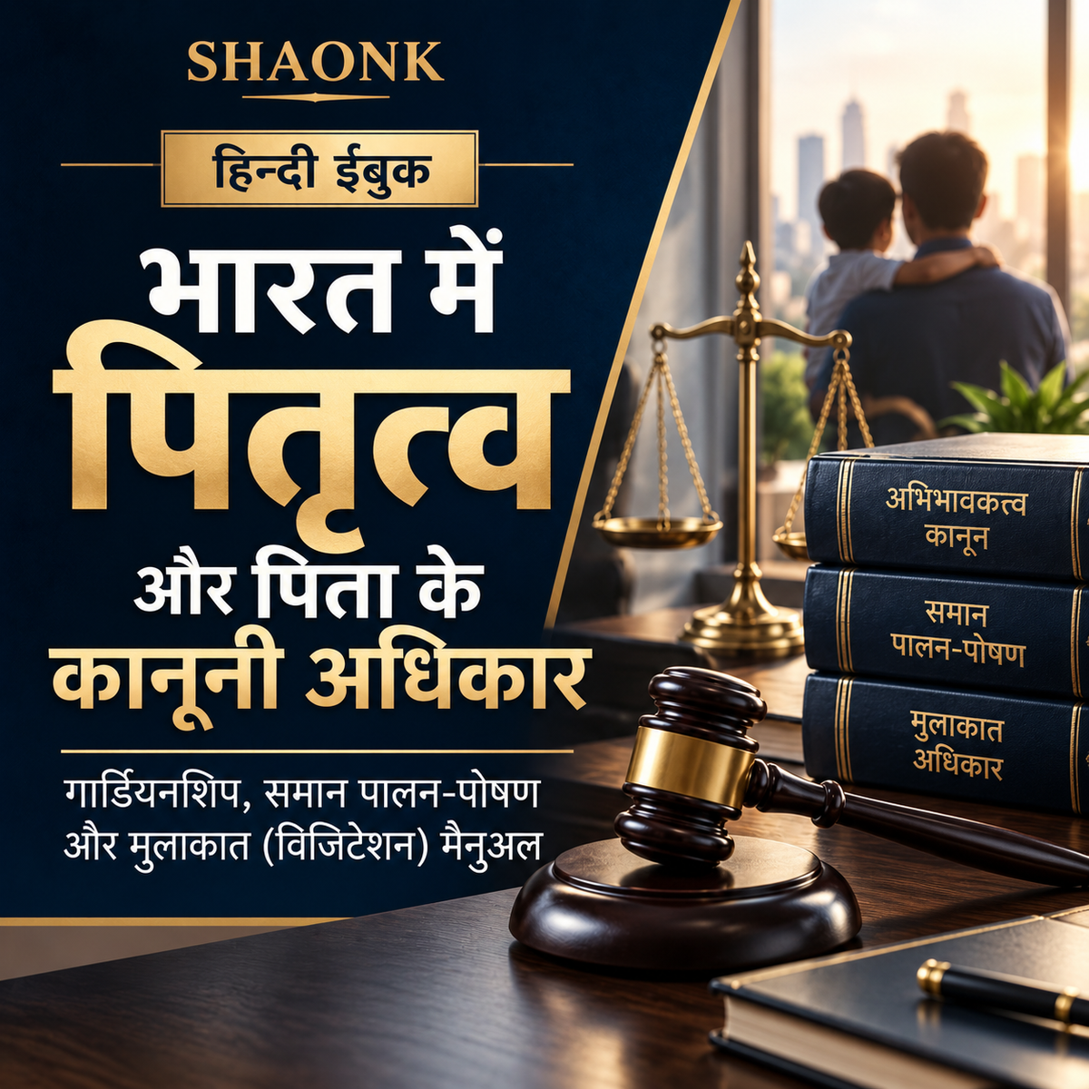 Hindi ebook cover for Fatherhood & Parental Rights in India: Guardianship, Equal Parenting & Visitation Manual. Educational legal information.