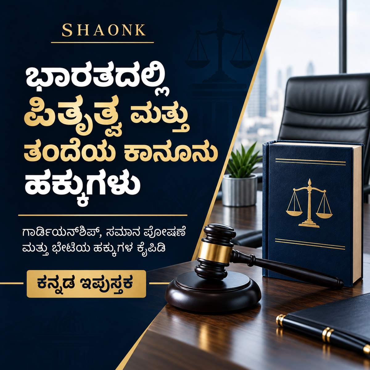 Kannada ebook cover for Fatherhood & Parental Rights in India: Guardianship, Equal Parenting & Visitation Manual. Educational legal information.