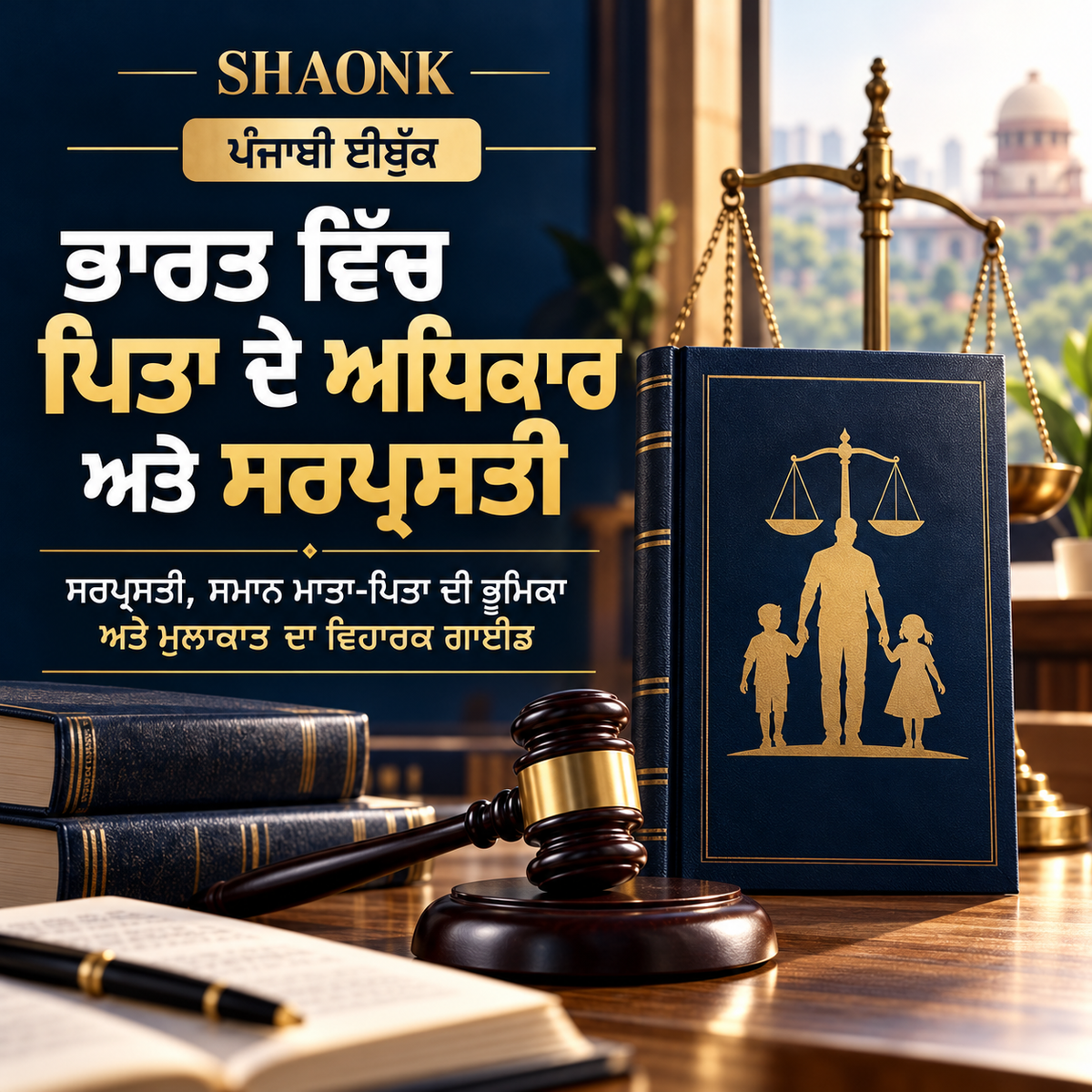 Punjabi ebook cover for Fatherhood & Parental Rights in India: Guardianship, Equal Parenting & Visitation Manual. Educational legal information.